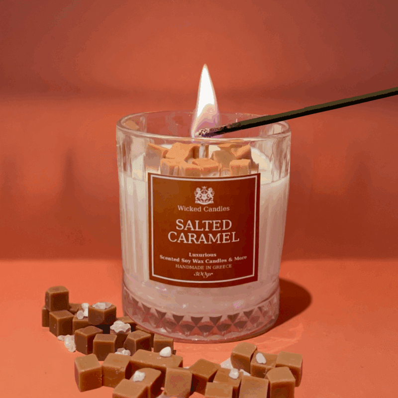 salted caramel wicked candles αρωματικό κερί σόγιας καραμέλα βανίλια