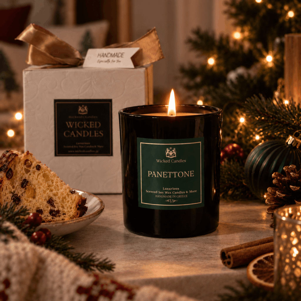 Χριστουγεννιάτικο άρωμα Panettone με ζεστή ζύμη, γλυκό πορτοκάλι και κίτρο σε αρωματικό κερί Wicked Candles