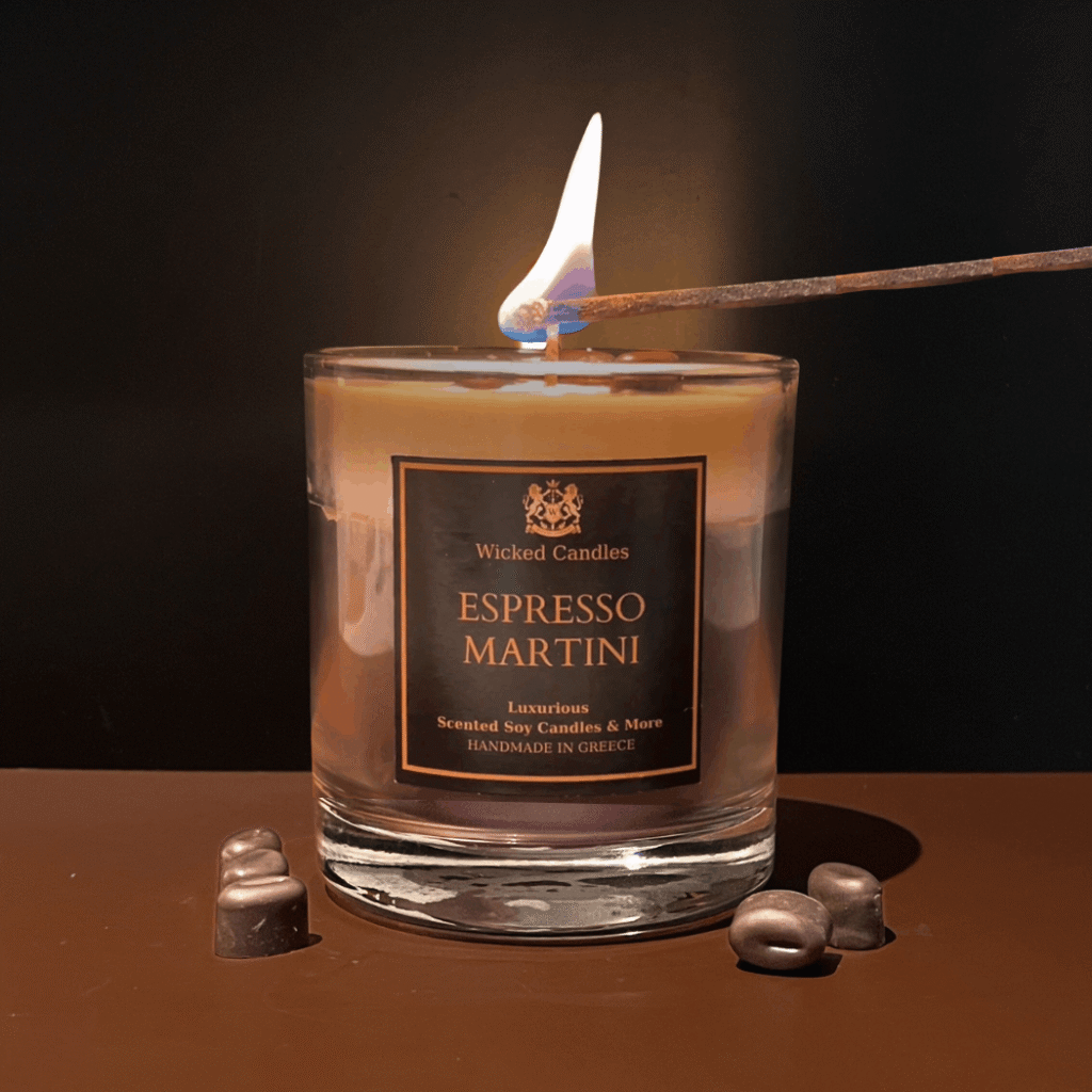 Αρωματικό κερί Espresso Martini χειροποίητο με άρωμα καφέ – scented soy candle handmade in Greece