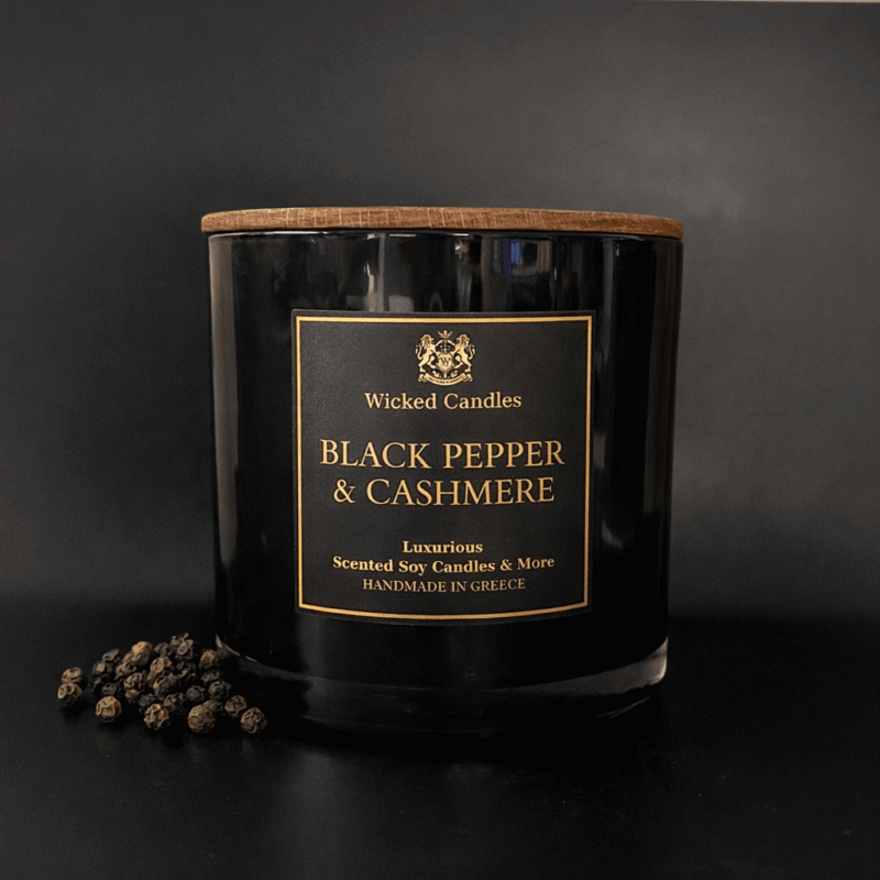 Black Pepper & Cashmere αρωματικό κερί 900g Wicked Candles πολυτελές κερί σόγιας