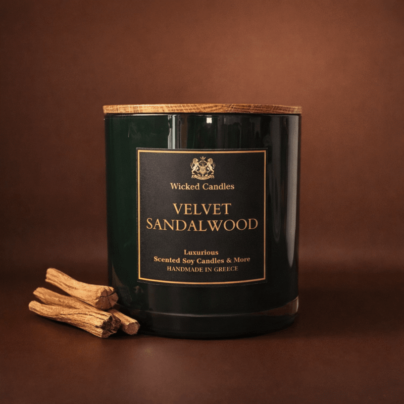 Velvet Sandalwood αρωματικό κερί Wicked Candles πολυτελές κερί σόγιας με σανδαλόξυλο