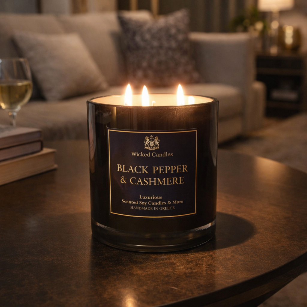 αρωματικό κερί σόγιας Black Pepper & Cashmere luxury candle Wicked Candles