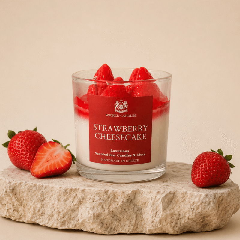 αρωματικό κερί σόγιας strawberry cheesecake wicked candles