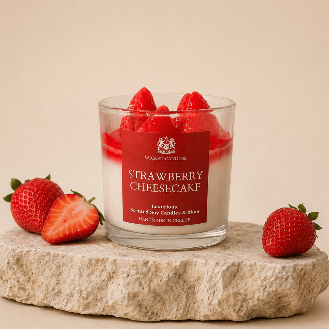 αρωματικό κερί σόγιας strawberry cheesecake wicked candles