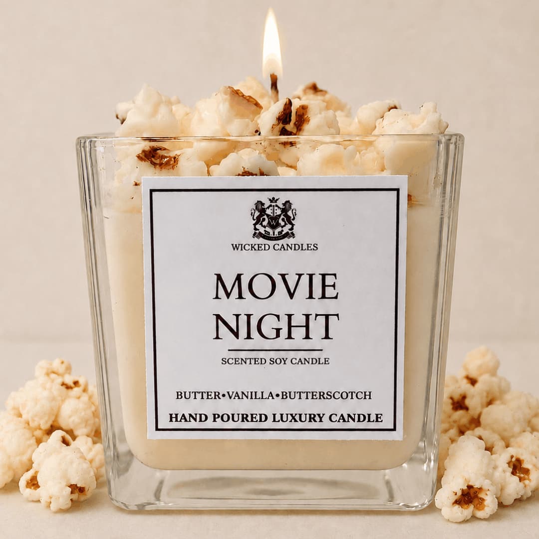 αρωματικό κερί σόγιας gourmand pop corn wicked candles με άρωμα βανίλια καραμέλα